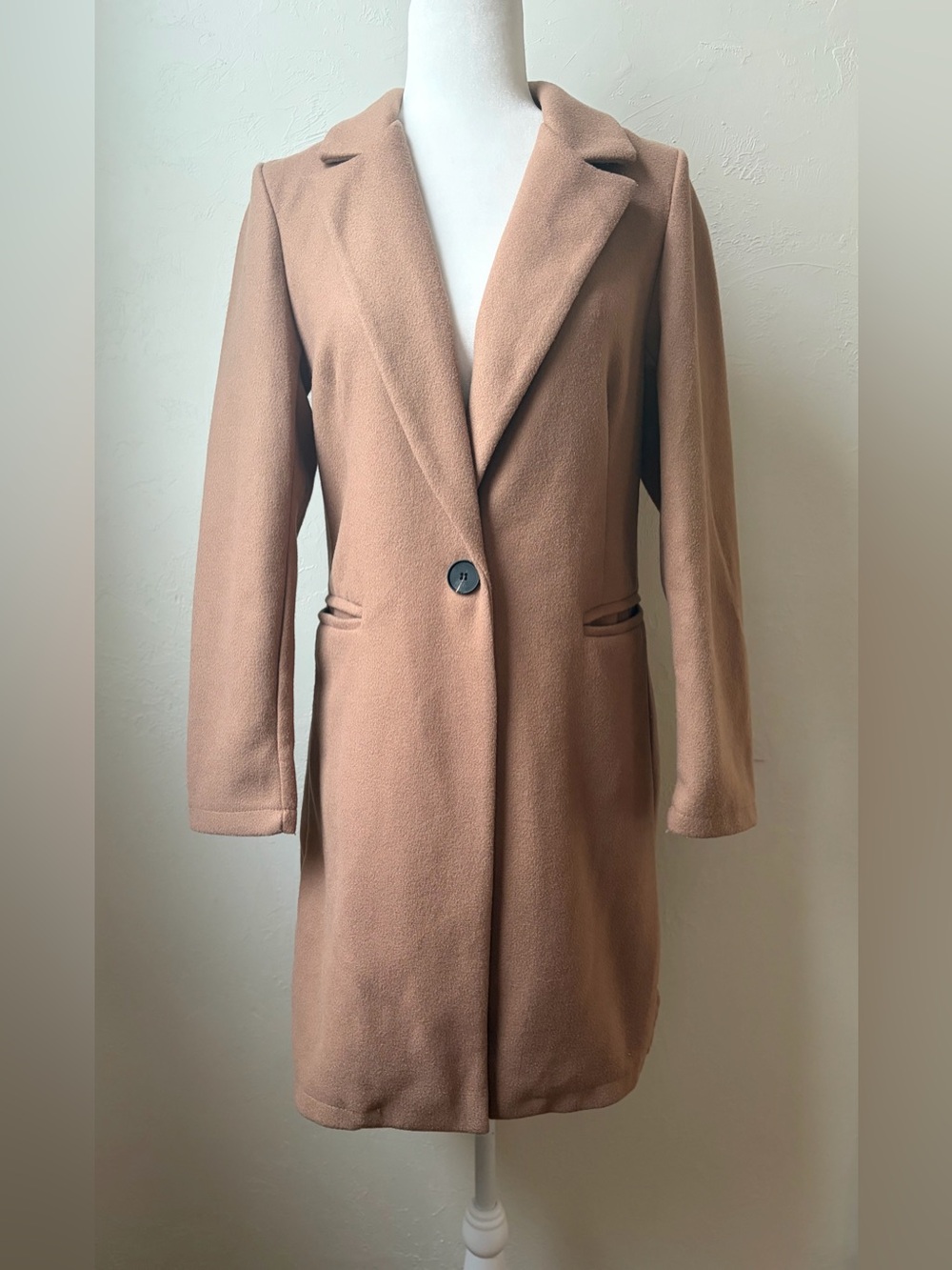 Boohoo Camel Tan Longline Coat Blazer Duster Size 8